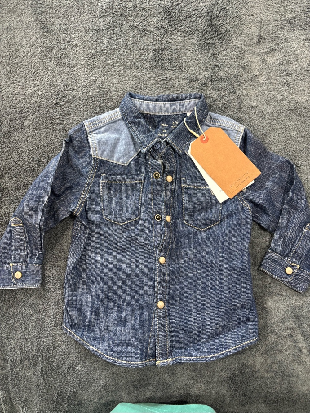 Zara Baby Boy Long Sleeve 6-9m Denim Style Pearl Snaps Western Blue NWT
